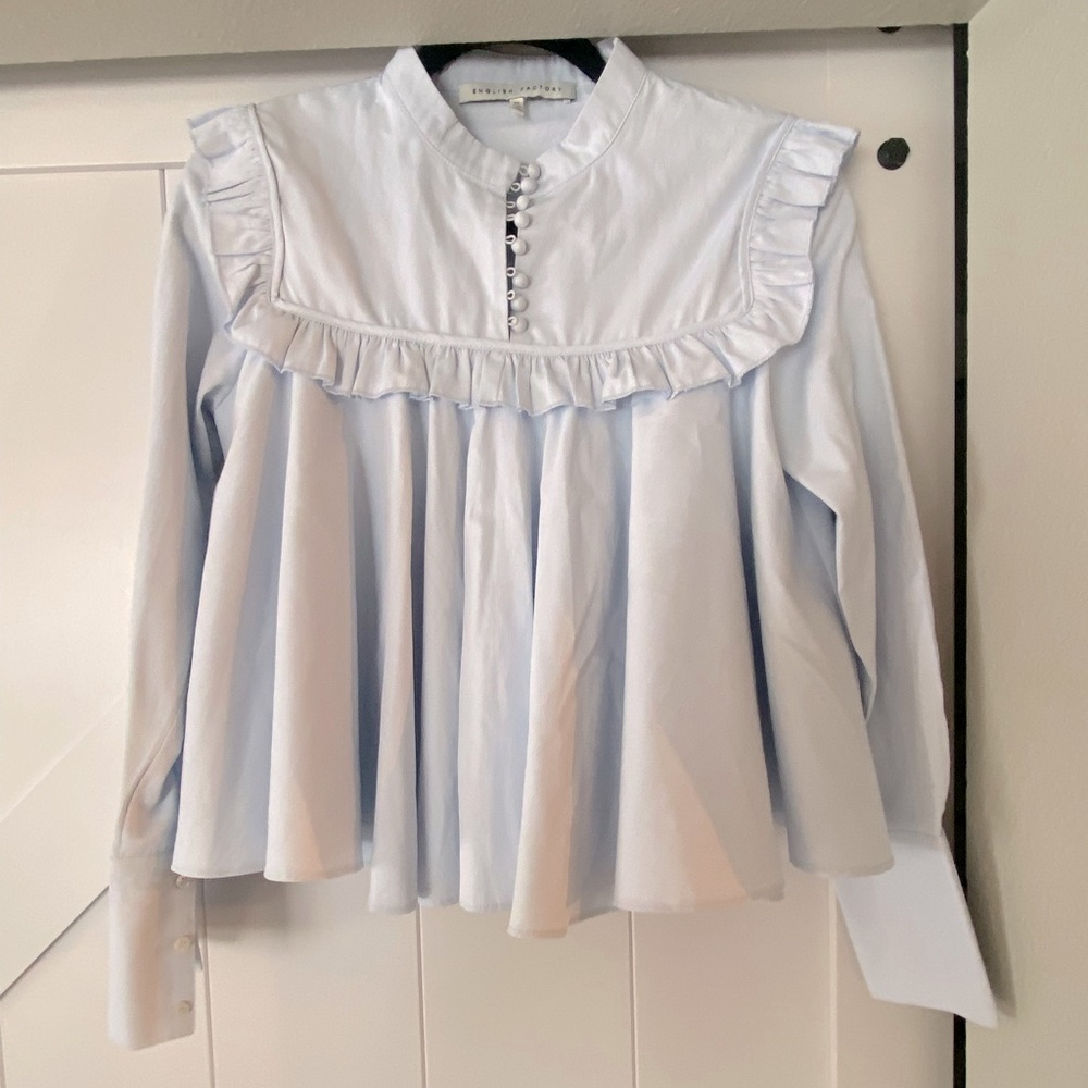 English Factory blue baby button up top - XS (0-2)